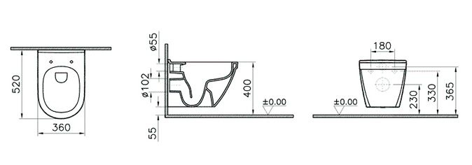 Комплект подвесной безободковый унитаз Vitra S50 7740B003-0850 , с функцией биде  +  инсталляция Am.Pm ProI 012704