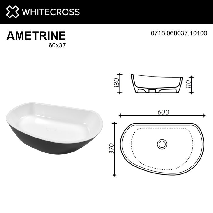 Раковина Whitecross Ametrine 60 см 0718.060037.10100 глянцевая черно-белая