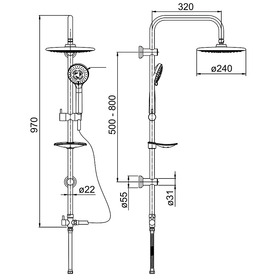 Душевая стойка Paini RS 50CR191B0RS1P3 5 режима, хром