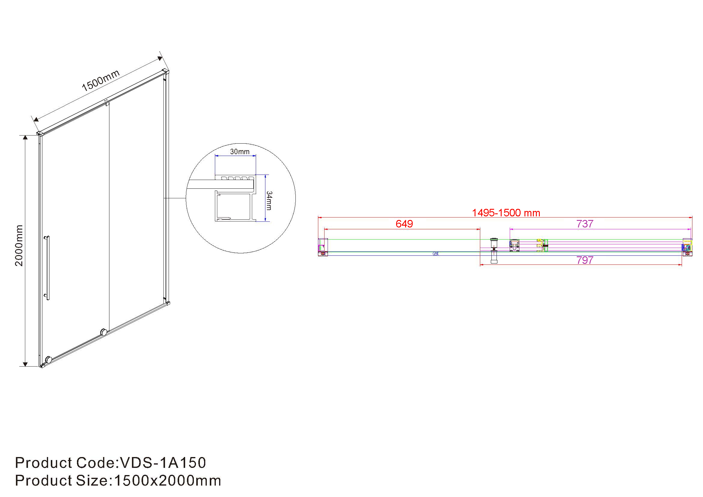 Душевая дверь Vincea Arno VPS-1A150CL, 150, хром, стекло прозрачное