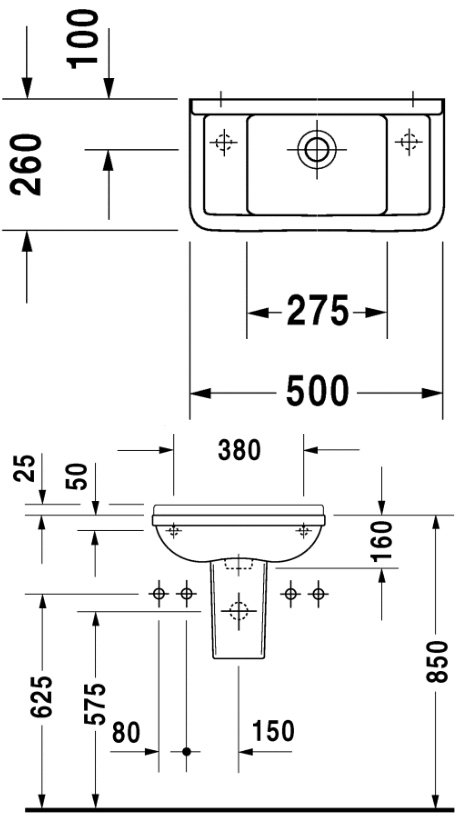 Раковина Duravit Starck 3 075150000 50х26 см с отверстием для смесителя слева и справа
