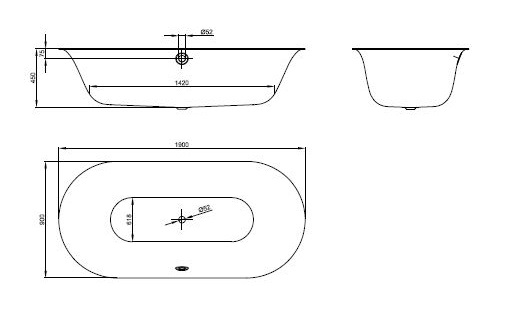 Стальная ванна Bette Lux Oval 190x90 см, 3467-000