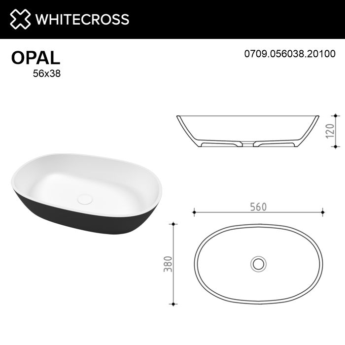 Раковина Whitecross Opal 56 см 0709.056038.20100 матовая черно-белая