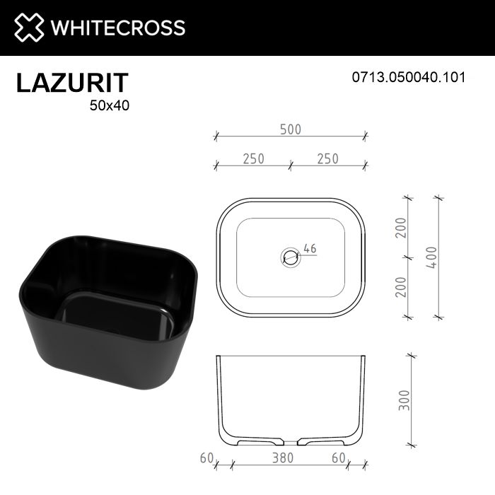 Раковина Whitecross Lazurit 50 см 0713.050040.101 глянцевая черная