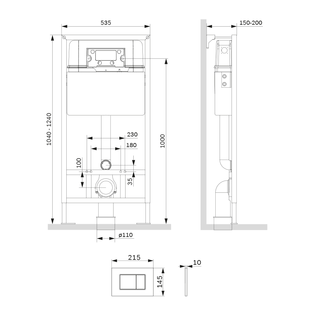 Комплект подвесной унитаз Bocchi Taormina 1012-001-0129 белый  +  инсталляция Am.Pm ProC I012707.0238 с клавишей смыва ProC S, чёрная матовая