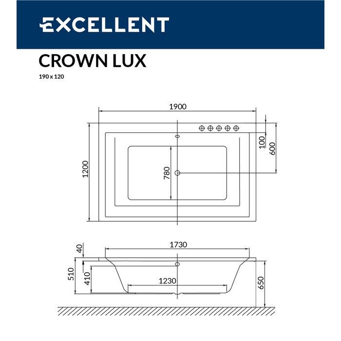 Акриловая ванна Excellent Crown Lux 190x120 WAEX.CRO19WH