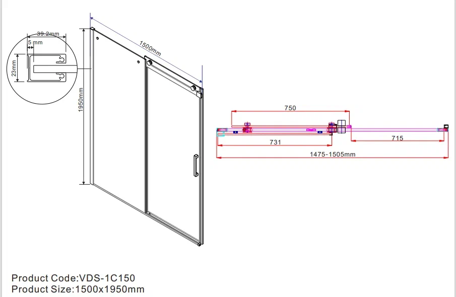 Душевая дверь Vincea Como 150 см хром, стекло прозрачное, VDS-1C150CL - 6 изображение
