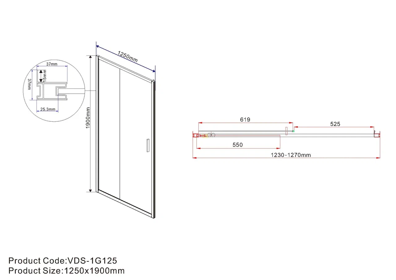Душевая дверь Vincea Garda 125x190 см, VDS-1G125CL, профиль хром, стекло прозрачное - 6 изображение
