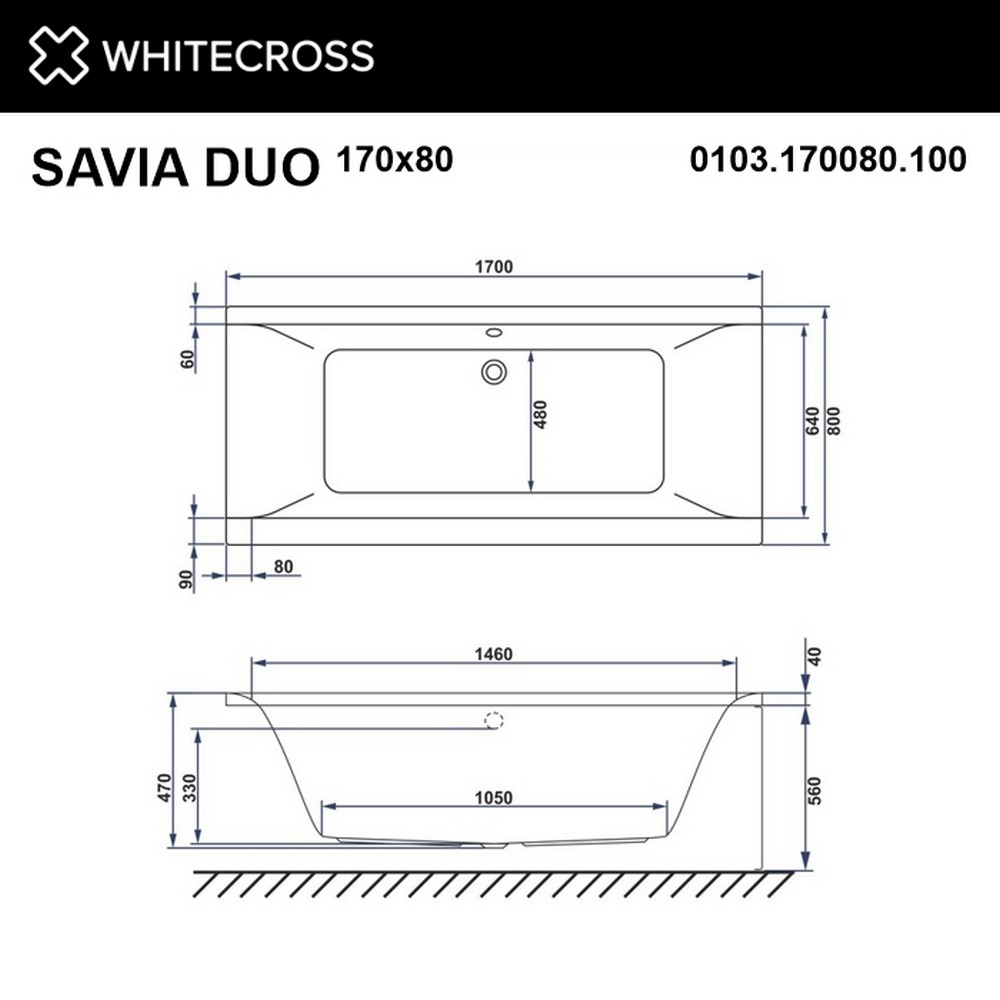 Акриловая ванна 170х80 см Whitecross Savia Duo Soft 0103.170080.100.SOFT.CR с гидромассажем