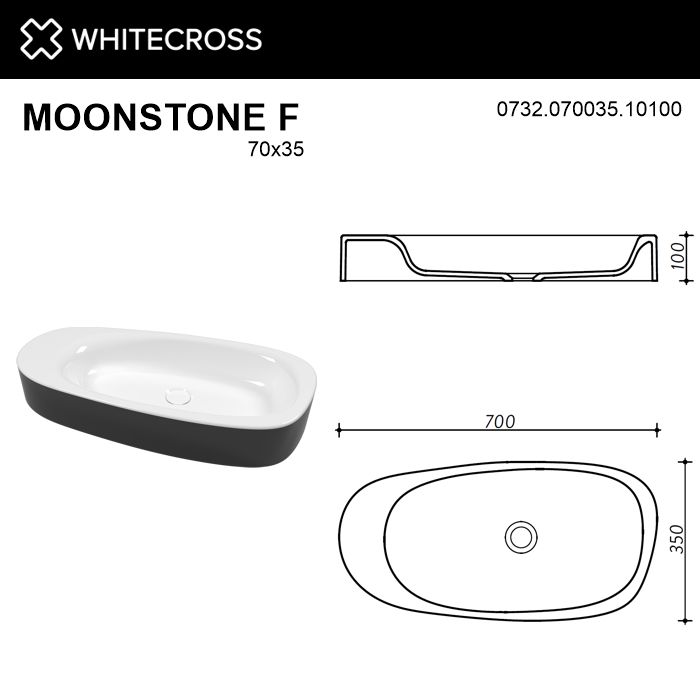 Раковина Whitecross Moonstone 70 см 0732.070035.10100 глянцевая черно-белая