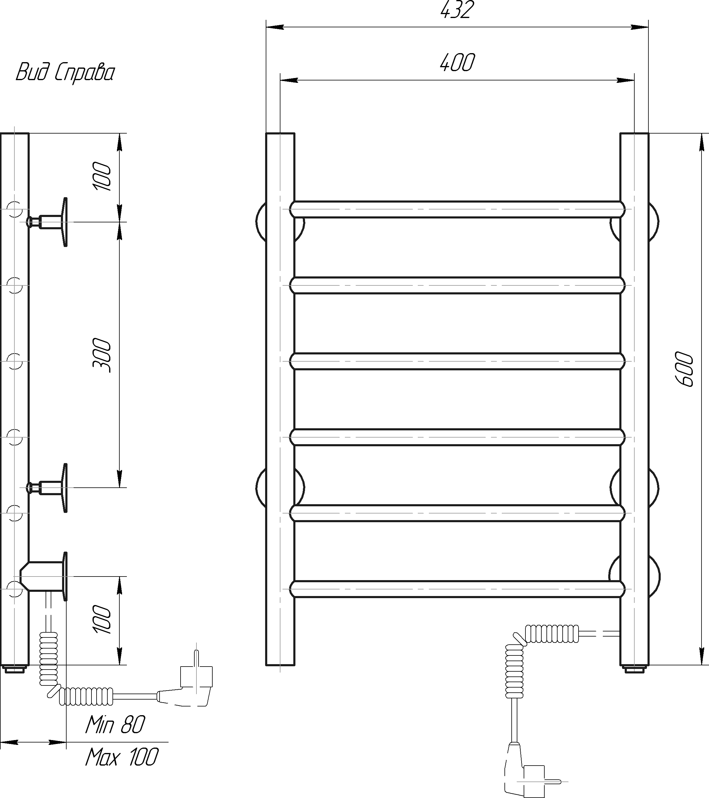 Полотенцесушитель электрический Domoterm Аврора DMT 109-6 40x60 ЧРН EKR, черный матовый
