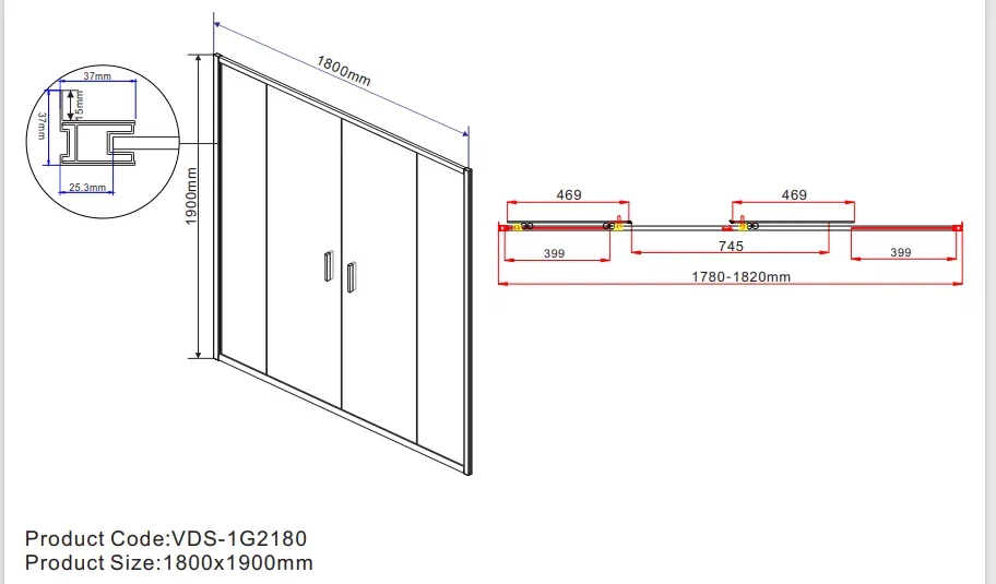 Душевая дверь Vincea Garda 180x190 см, VDS-1G2180CL, профиль хром, стекло прозрачное - 8 изображение