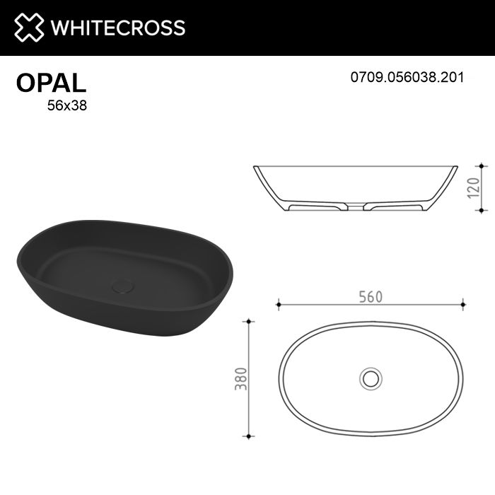 Раковина Whitecross Opal 56 см 0709.056038.201 матовая черная