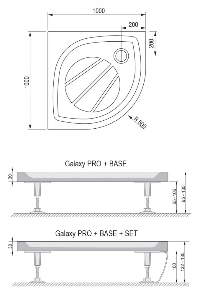 Душевой поддон Ravak Galaxy Elipso Pro-100 100x100x3см R500, белый