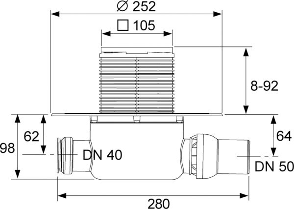 Душевой трап TECE Drainpoint S 10x10 с сифоном DN 50 и решеткой хром, KDP-S120
