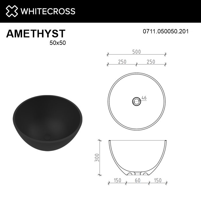 Раковина Whitecross Amethyst 50 см 0711.050050.201 матовая черная