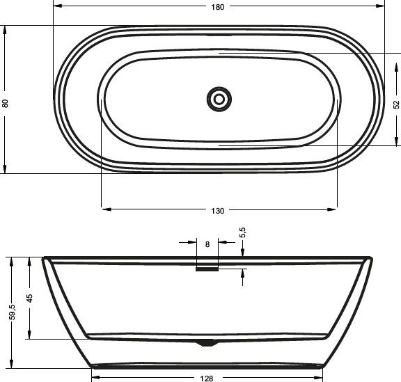 Акриловая ванна Riho Inspire FS 180 см
