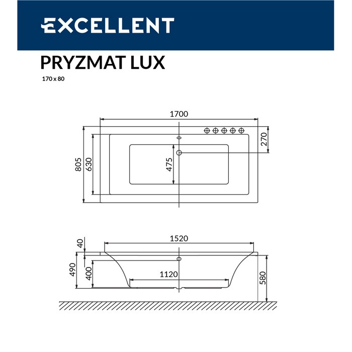 Акриловая ванна Excellent Pryzmat Lux 170x80 WAEX.PRL17WH