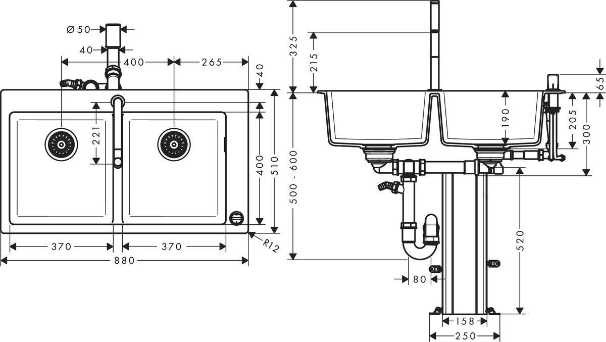 Кухонная мойка с встроенным смесителем Hansgrohe C51-F770-10 43221000, черный