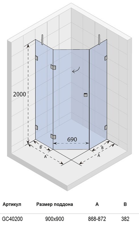 Душевой уголок пятиугольный Riho Scandic S301 90x90 см