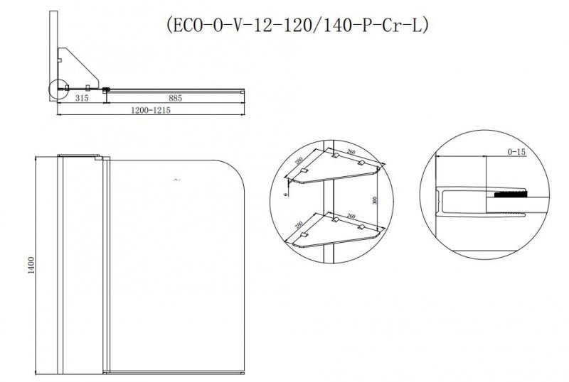 Шторка для ванны Cezares ECO-O-V-12-120/140-P-Cr-R 120 см  стекло матовое