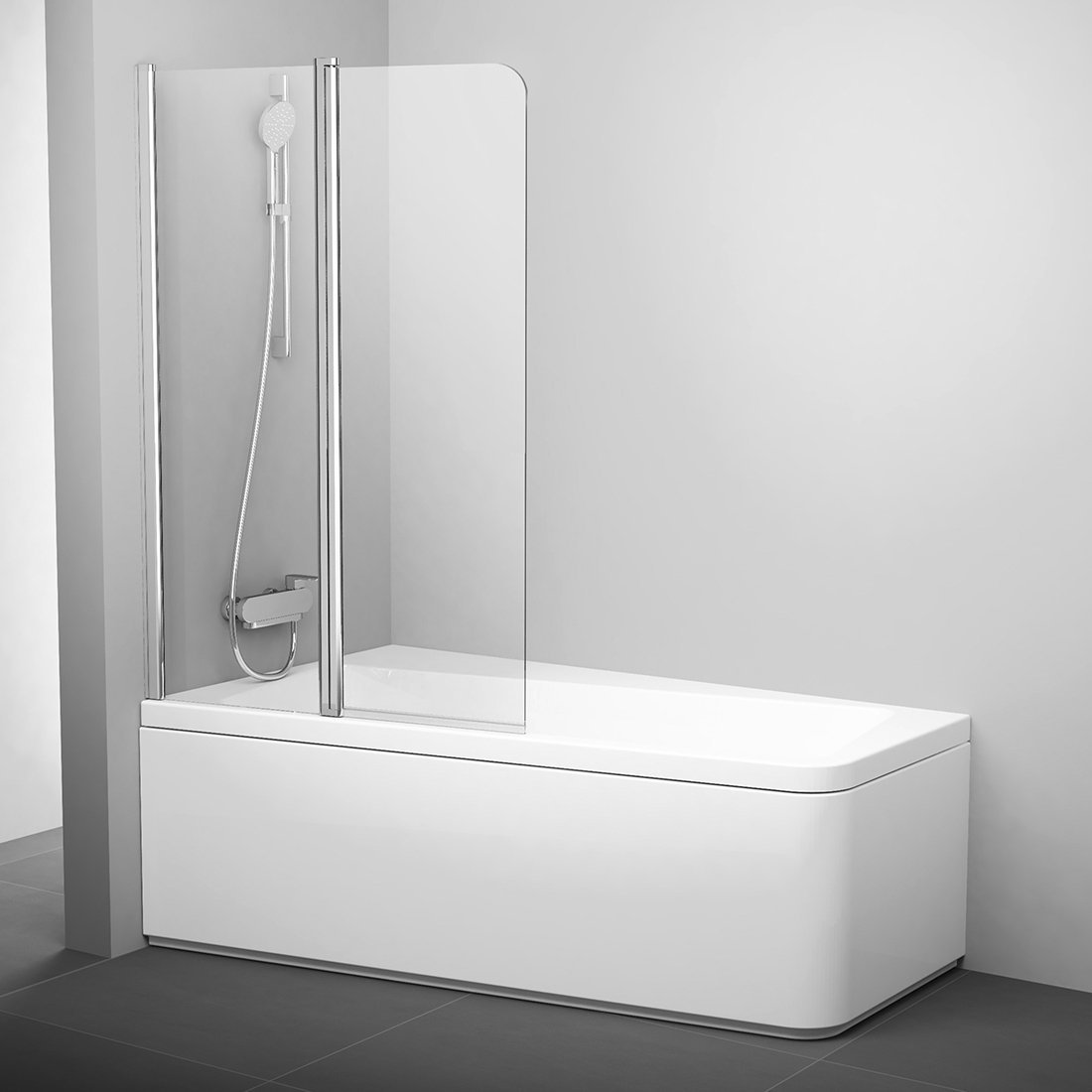 Шторка на ванну Ravak 10CVS2-100 L блестящая +  транспарент, серый