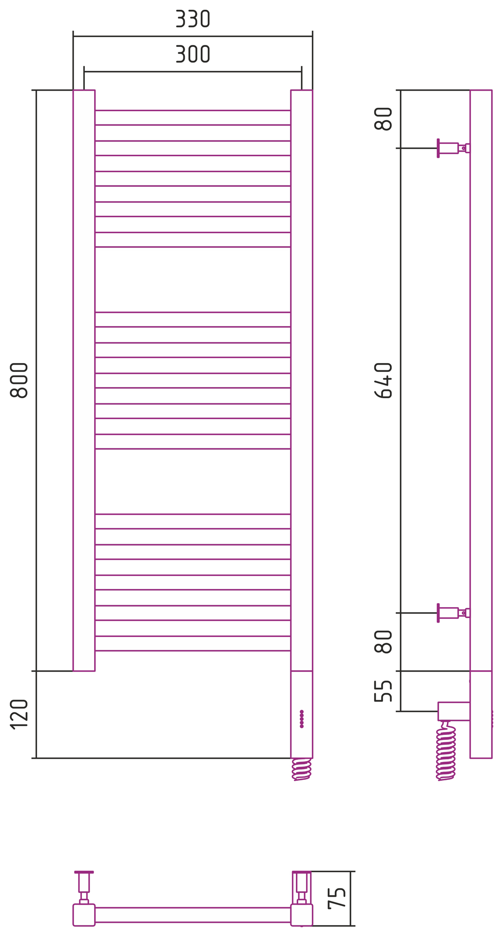 Полотенцесушитель электрический Сунержа Модус 3.0 80х30 см 00-5701-8030 без покрытия