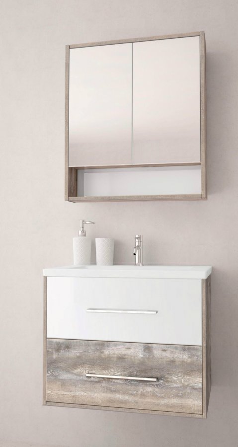 Зеркальный шкаф Style Line Экзотик 75 ЛС-00000398 древесина/белый