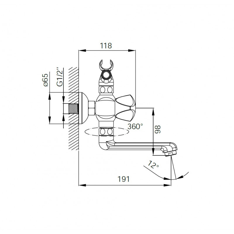 Смеситель для ванны с керамическим дивертором IDDIS Praktic Plus PRPSB02i02