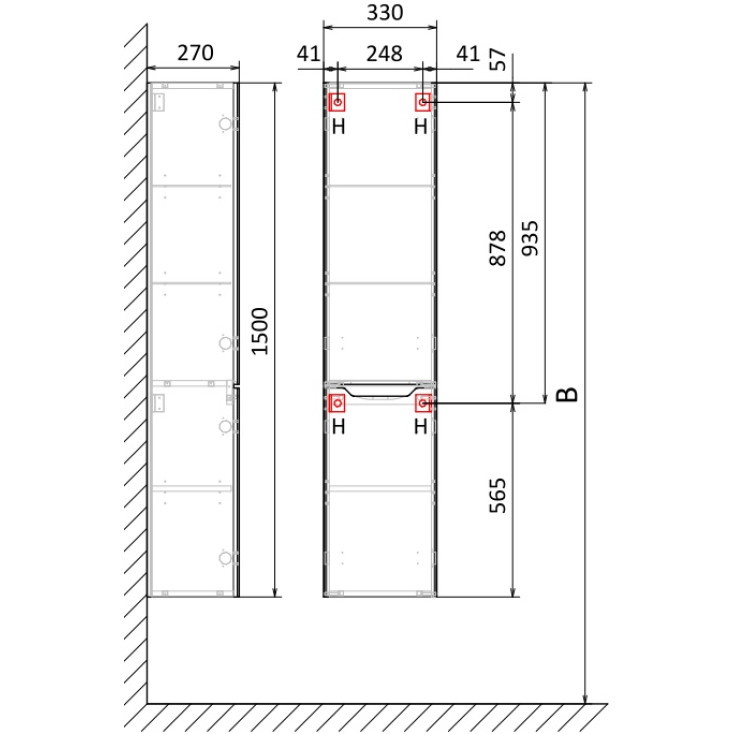Шкаф-пенал Jorno Slide 150 см, Sli.04.150/P/A, серый