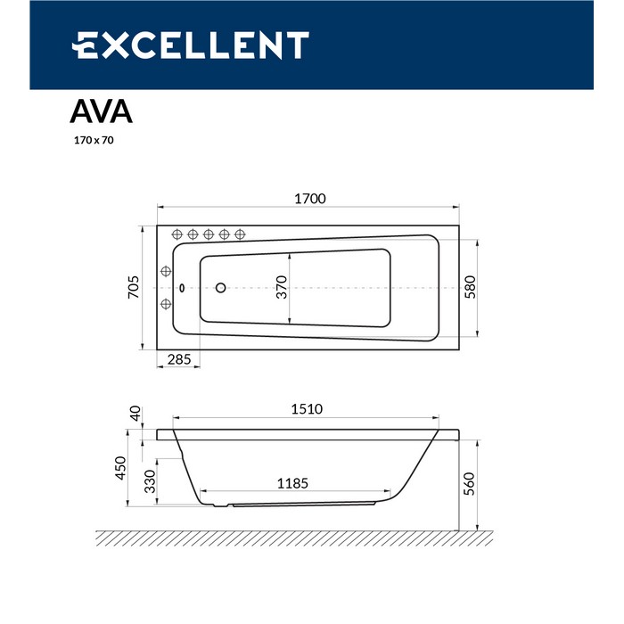 Акриловая ванна 170х70 см Excellent Ava WAEX.Ava17.LINENANO.CR белая
