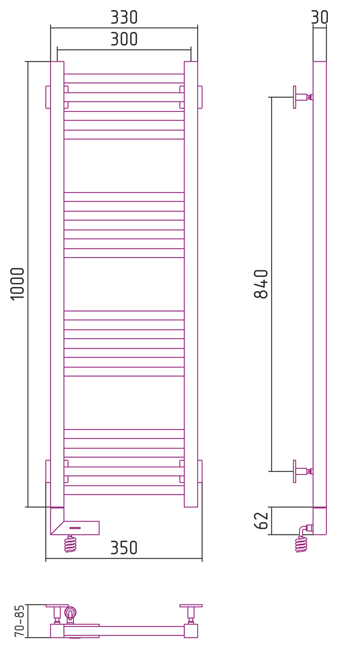 Полотенцесушитель электрический Сунержа Модус 2.0 100х30 см 00-5600-1030 без покрытия