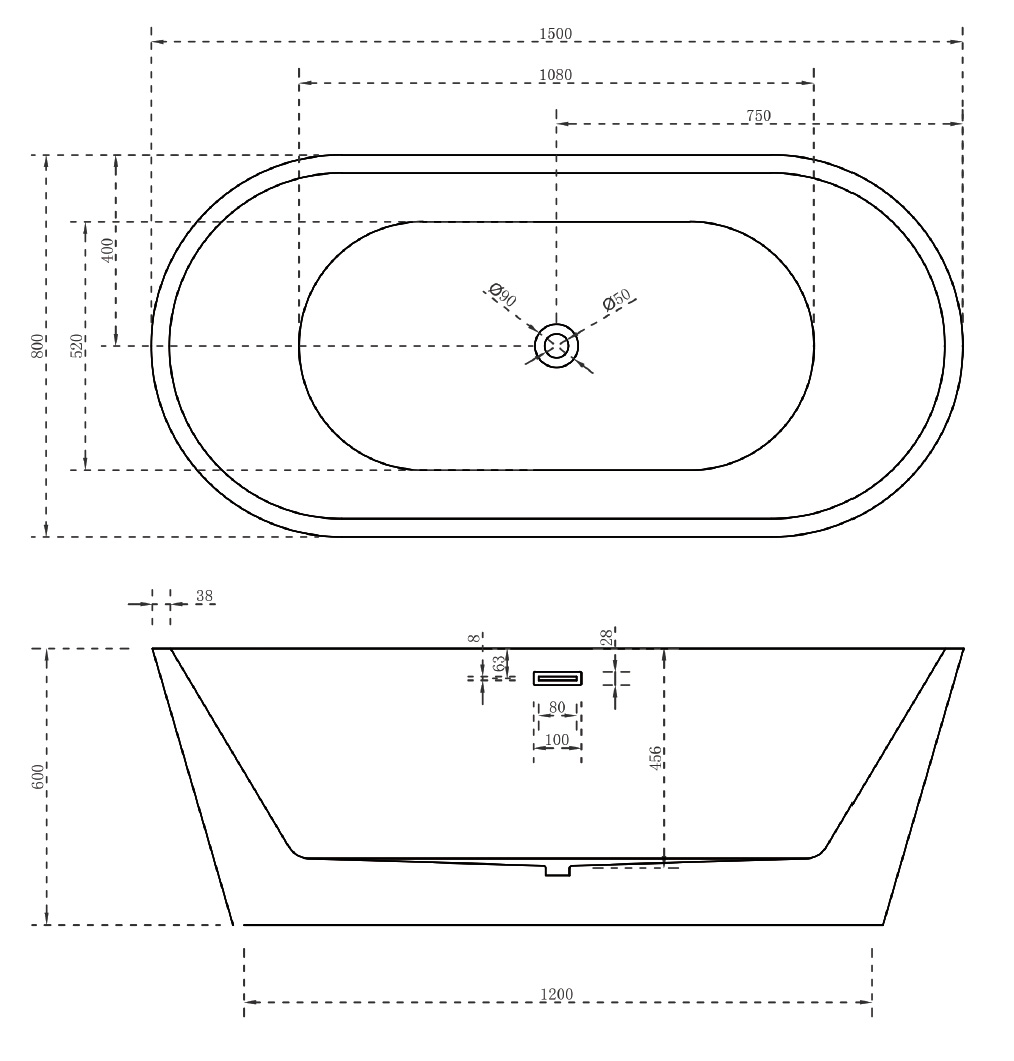 Акриловая ванна Abber 150x80 см AB9203-1.5
