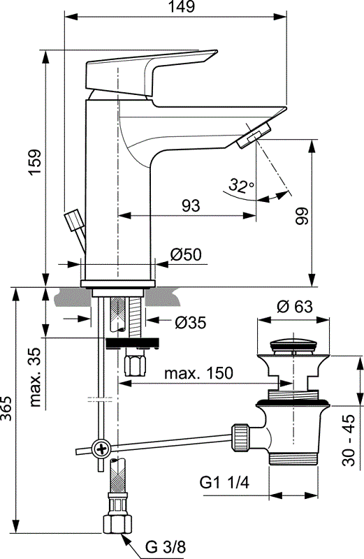 Смеситель для раковины Ideal Standard Tesi A6557AA с донным клапаном - изображение 2