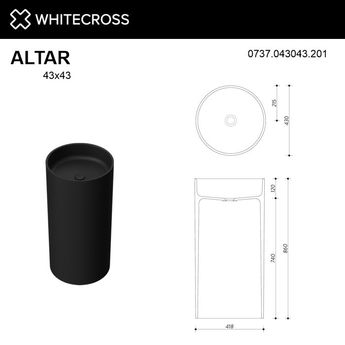 Раковина Whitecross Altar 43 см 0737.043043.201 матовая черная