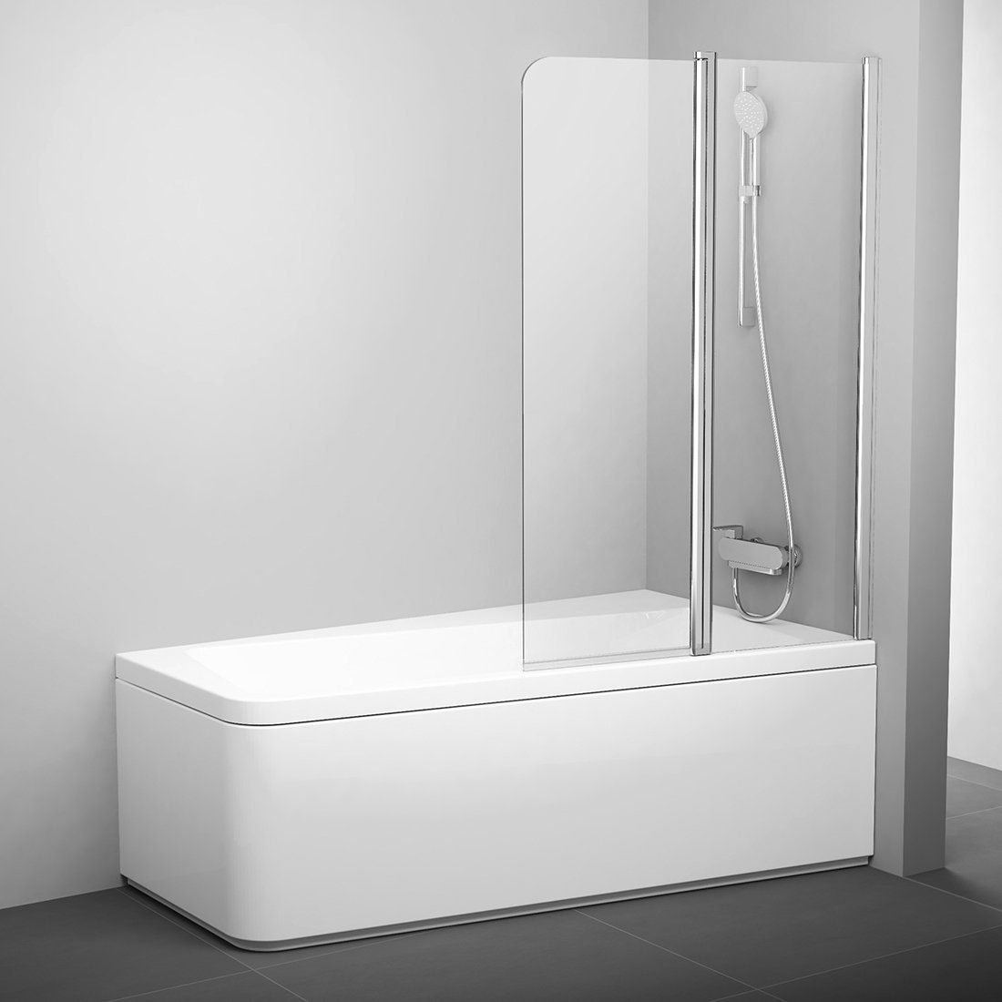 Шторка на ванну Ravak 10CVS2-100 R блестящая +  транспарент, серый