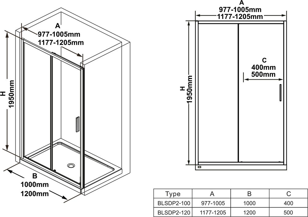 Душевая дверь Ravak BLIX SLIM BLSDP2-100 блестящий+ прозрачное стекло
