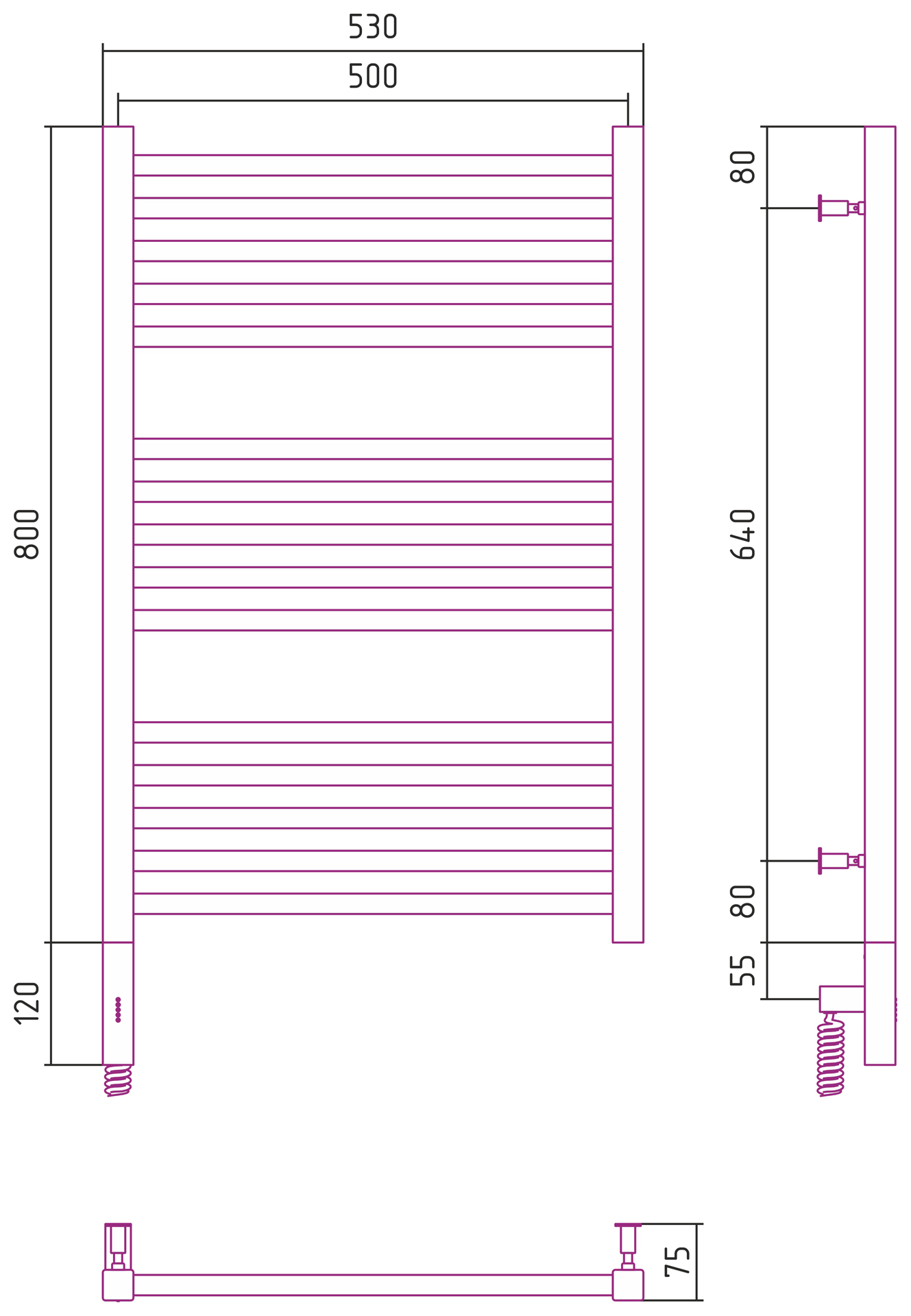 Полотенцесушитель электрический Сунержа Модус 3.0 80х50 см 00-5700-8050 без покрытия