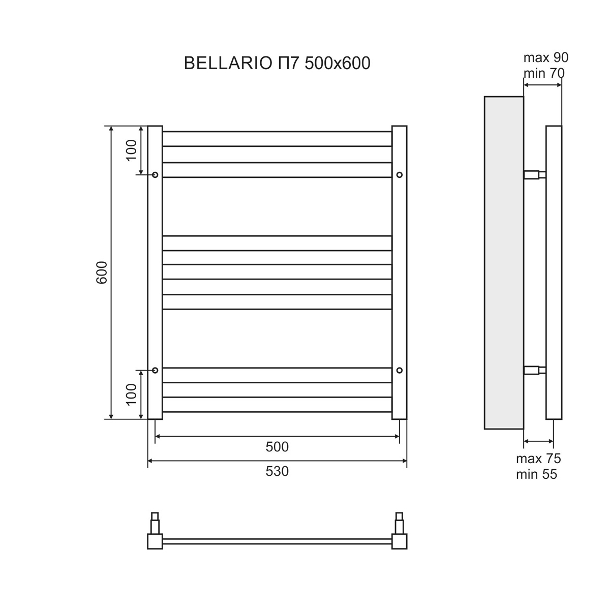 Полотенцесушитель электрический Lemark Bellario П7 500x600