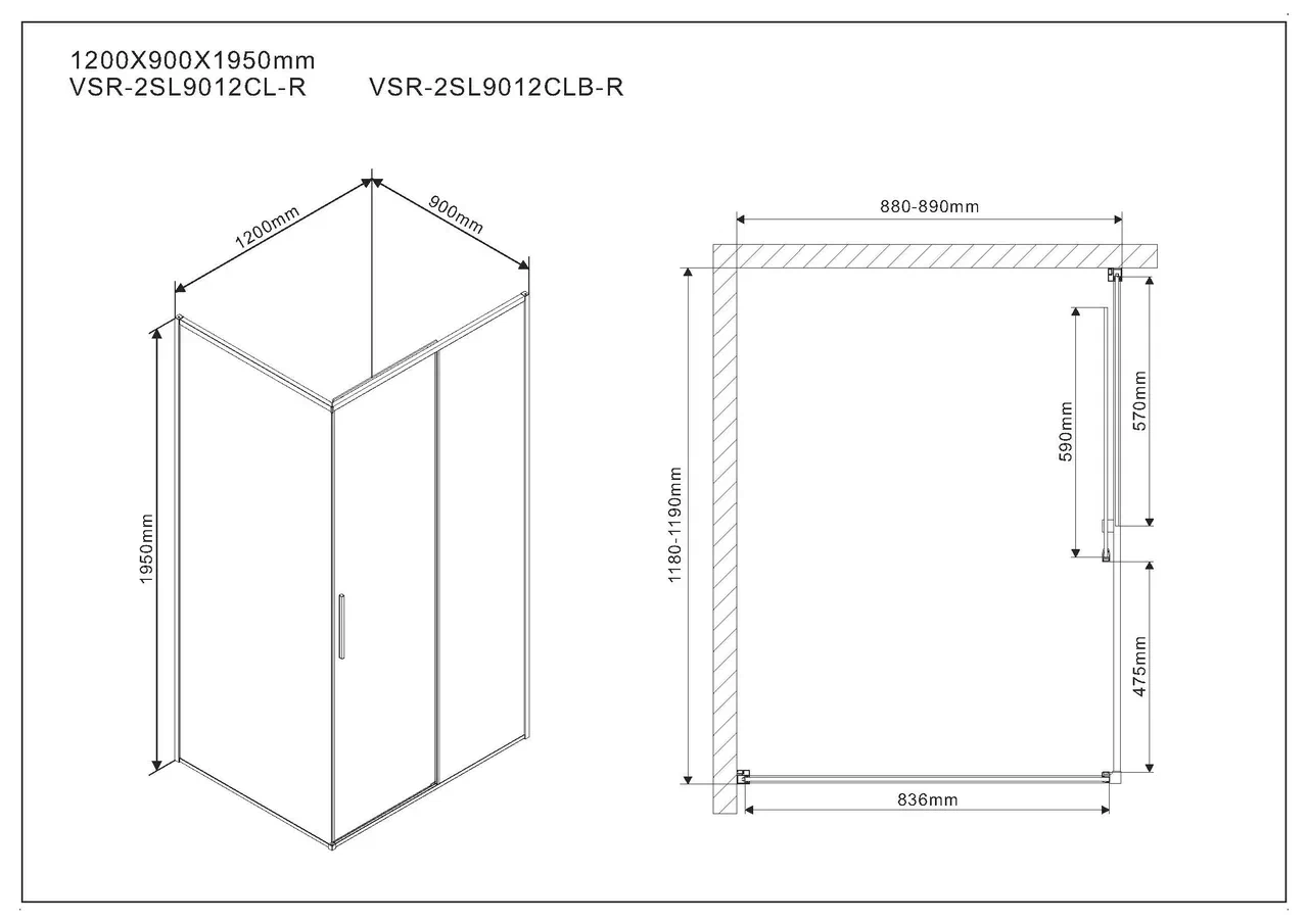 Душевой уголок Vincea Slim VSR-2SL9012CL-R 120x90 см хром, стекло прозрачное, правый, Easy Clean - 5 изображение
