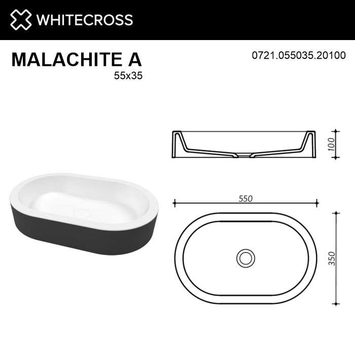 Раковина Whitecross Malachite 55 см 0721.055035.20100 матовая черно-белая