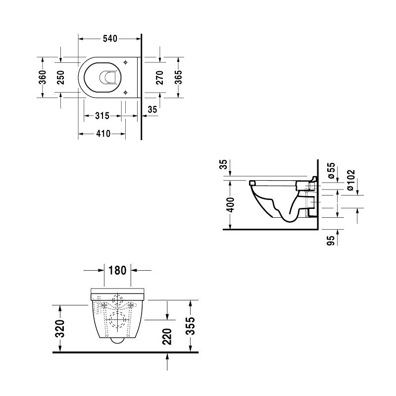 Унитаз подвесной Duravit Starck 3 42250900A1 (2225090000) с вертикальным смывом крепление Durafix сиденье микролифт
