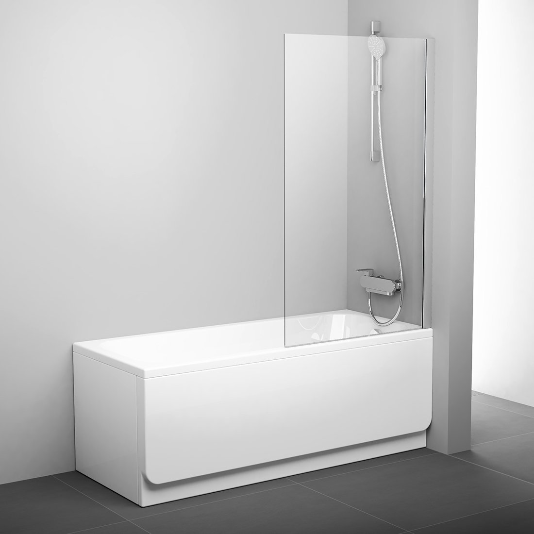 Шторка на ванну Ravak PVS1-80 блестящая+ прозрачное стекло, серый
