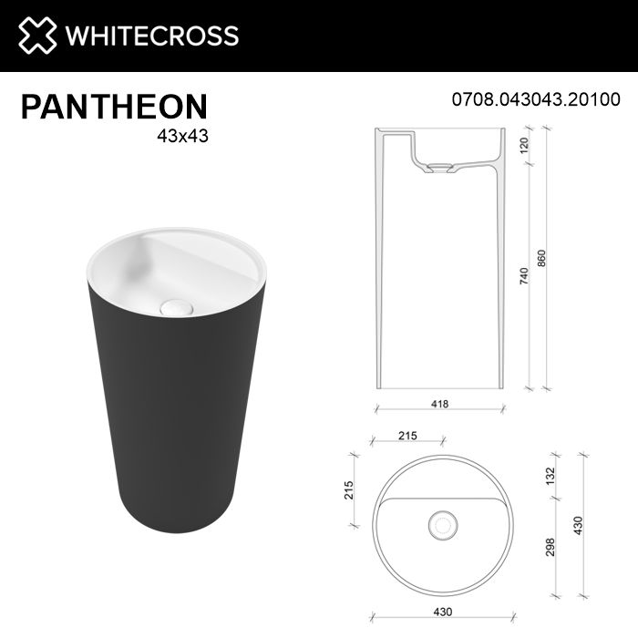 Раковина Whitecross Pantheon 43 см 0708.043043.20100 матовая черно-белая