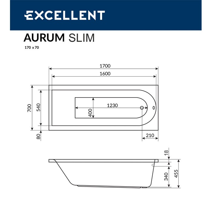 Акриловая ванна Excellent Actima Aurum Slim 170х70 см WAEX.AUR17WHS белая