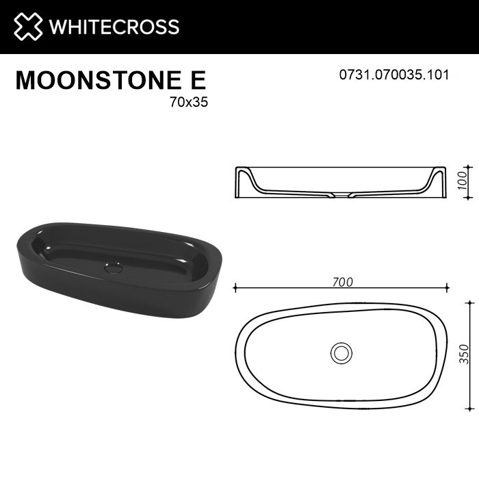 Раковина Whitecross Moonstone 70 см 0731.070035.101 глянцевая черная