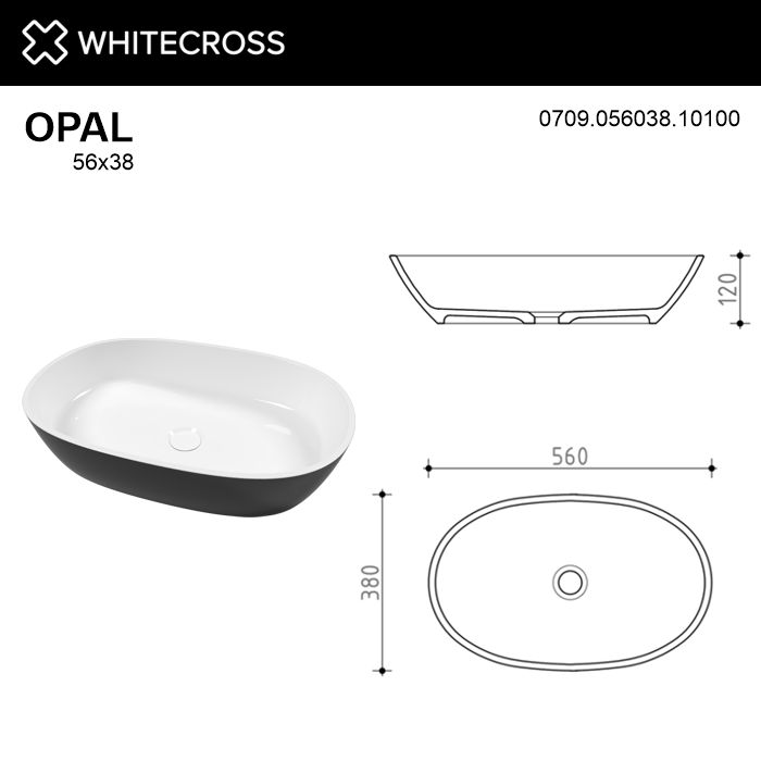 Раковина Whitecross Opal 56 см 0709.056038.10100 глянцевая черно-белая