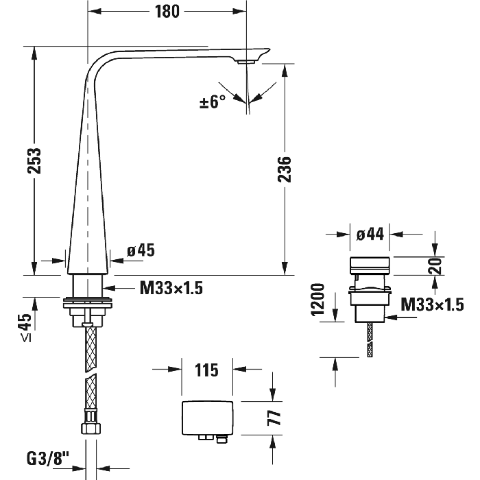 Смеситель Duravit D.1 D11110008010 для раковины высокий, электронный с питанием от сети, хром - изображение 2