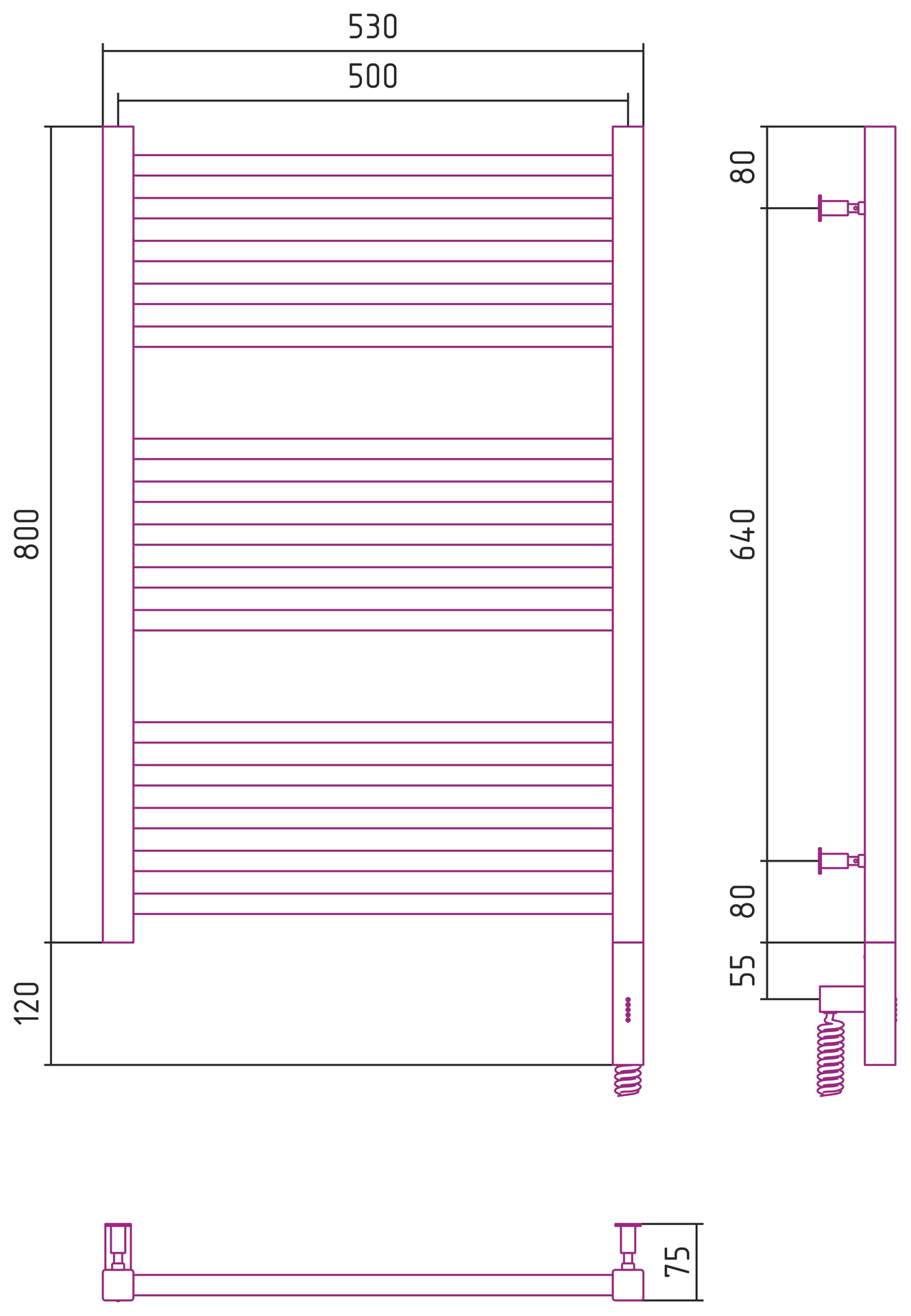Полотенцесушитель электрический Сунержа Модус 3.0 80х50 см 00-5701-8050 без покрытия