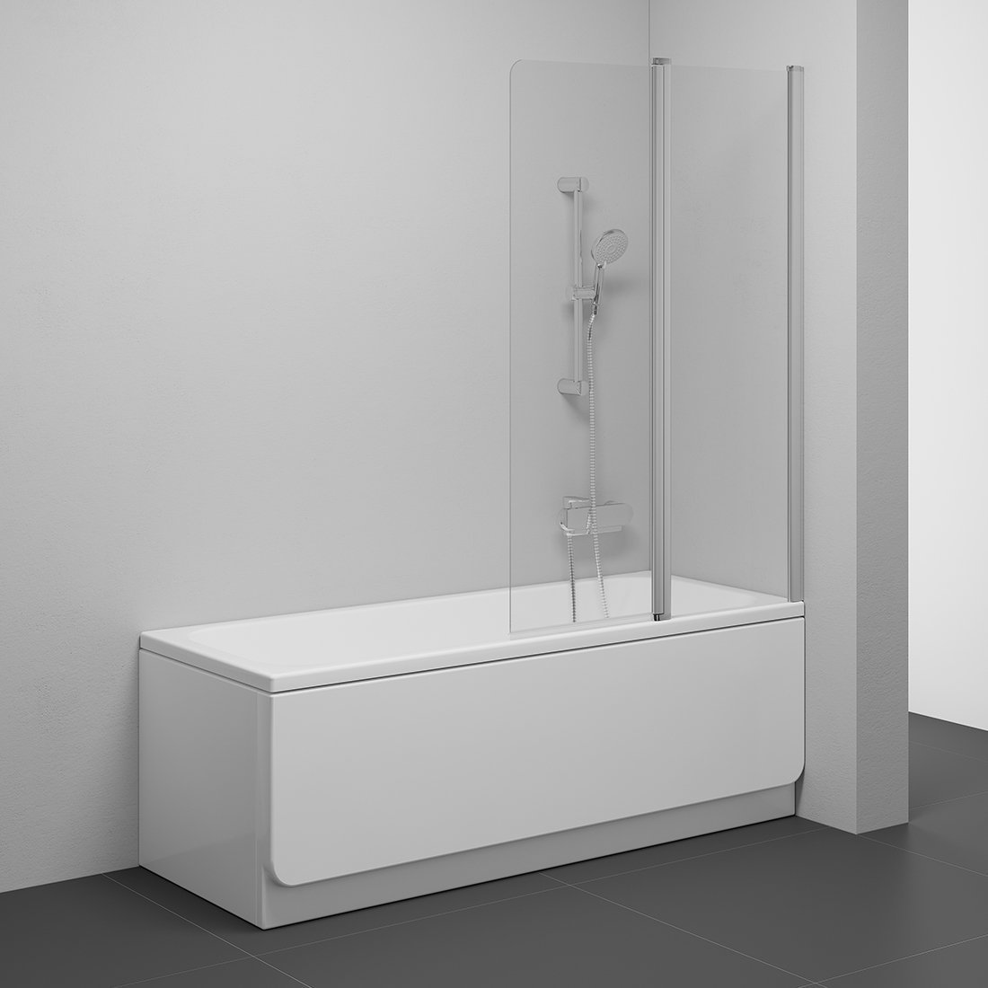 Шторка на ванну Ravak CVS2-100 R сатин+ прозрачное стекло, серый